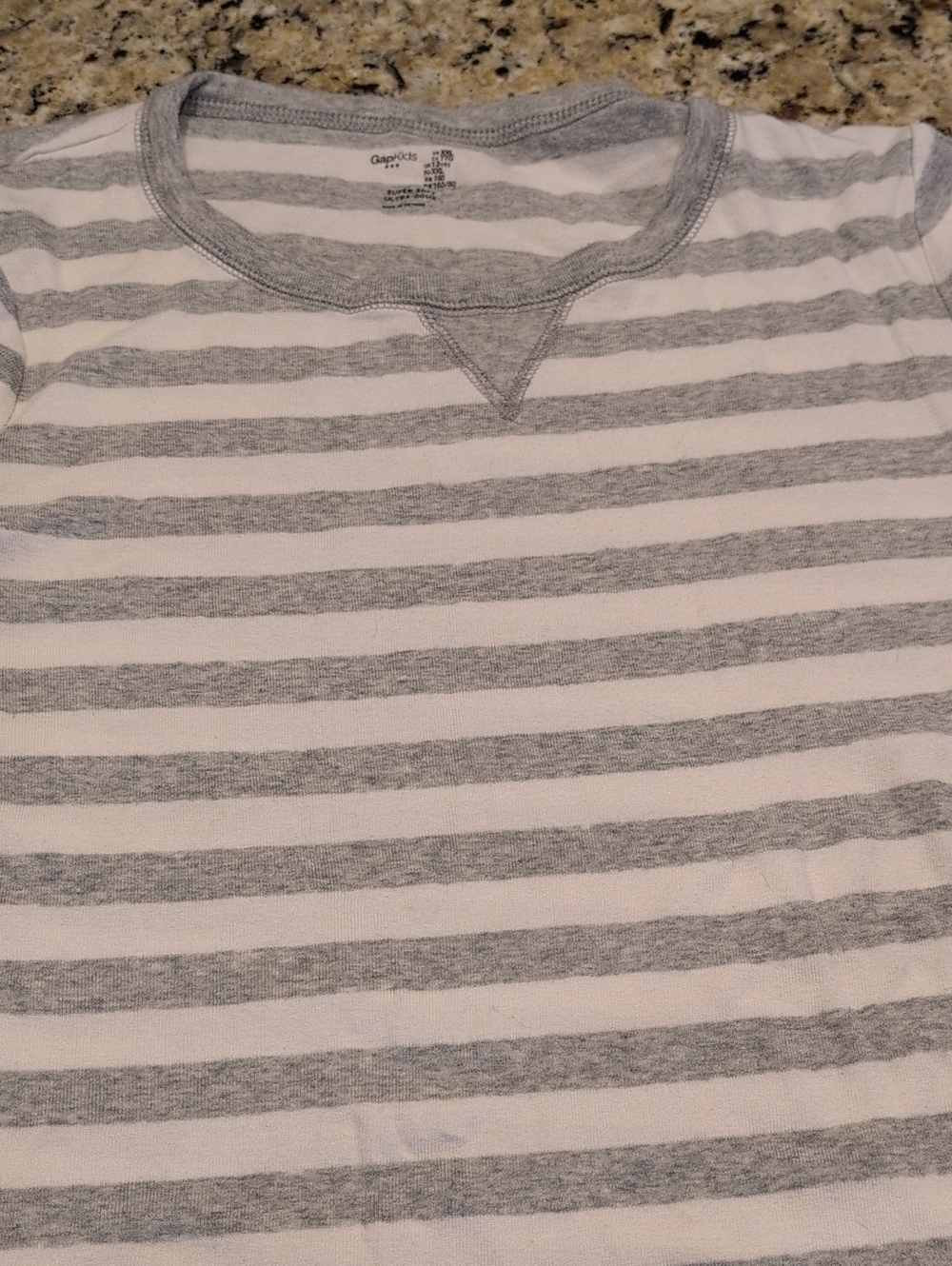 GAP White and Gray Striped Long Sleeve Tee